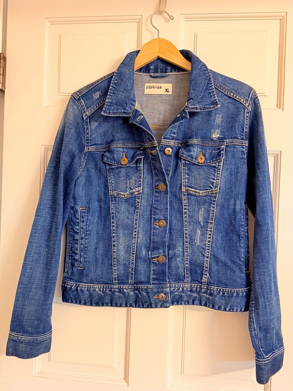 pistola Distressed Medium Blue Denim Jean Jacket